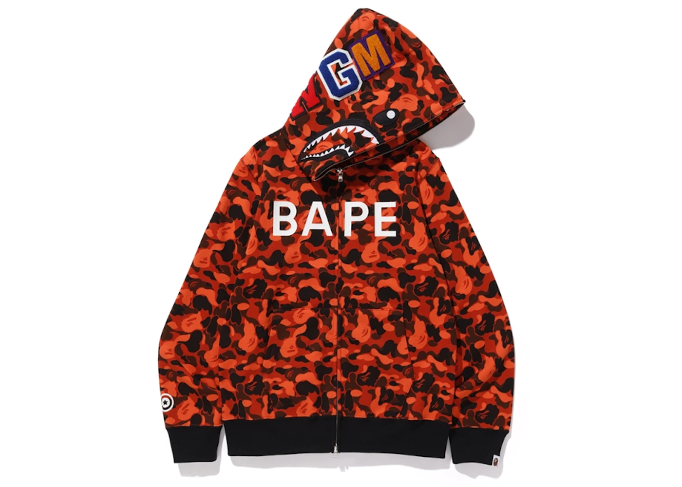 BAPE x Sudadera con capucha XO Camuflaje Shark Full Zip Anaranjado