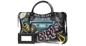 Balenciaga Agneau Graffiti Shoulder Bag Large Black