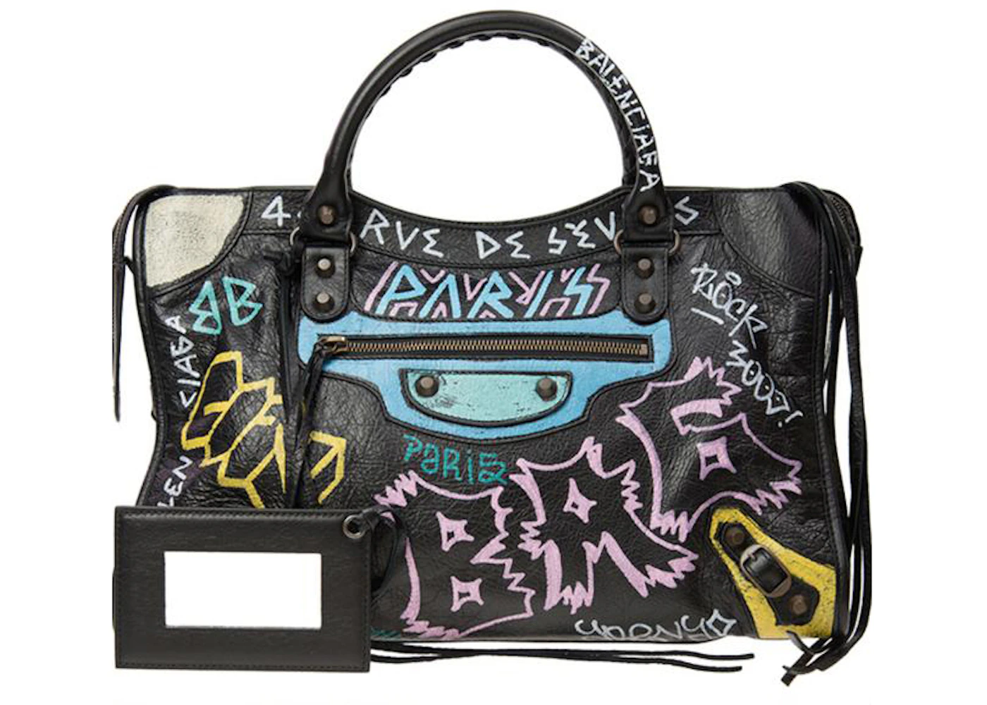 vervangen Blaze Lil Balenciaga Agneau Graffiti Shoulder Bag Large Black in Leather - US