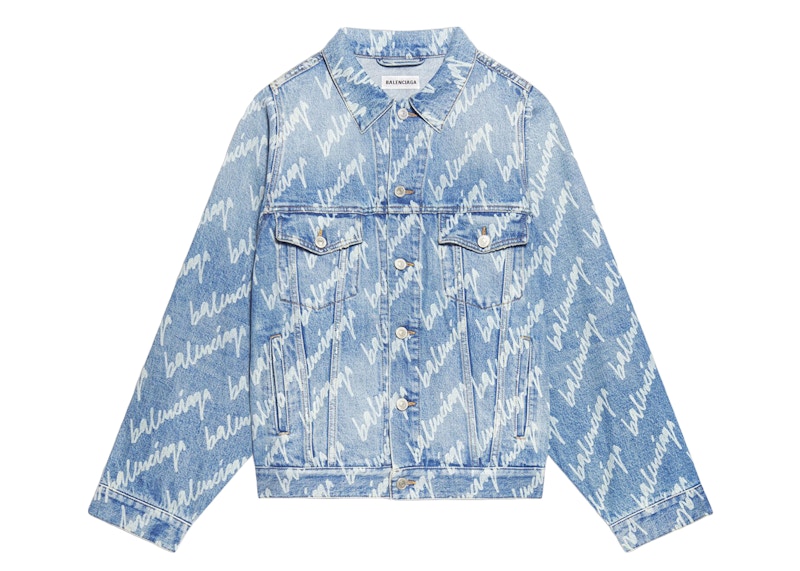 Balenciaga All Over Logo Oversized Denim Jacket Indigo