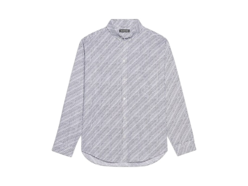 Balenciaga All Over Logo Print Button Up Long Sleeve T-shirt Black