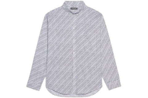 Balenciaga All Over Logo Print Button Up Long Sleeve T-shirt Black