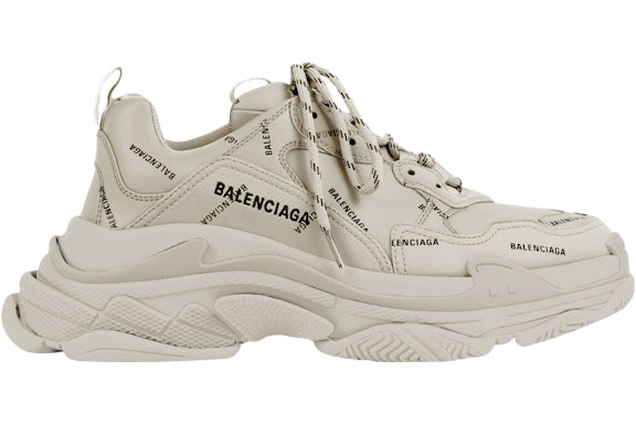 Balenciaga All Over Logo Triple S Beige Negro