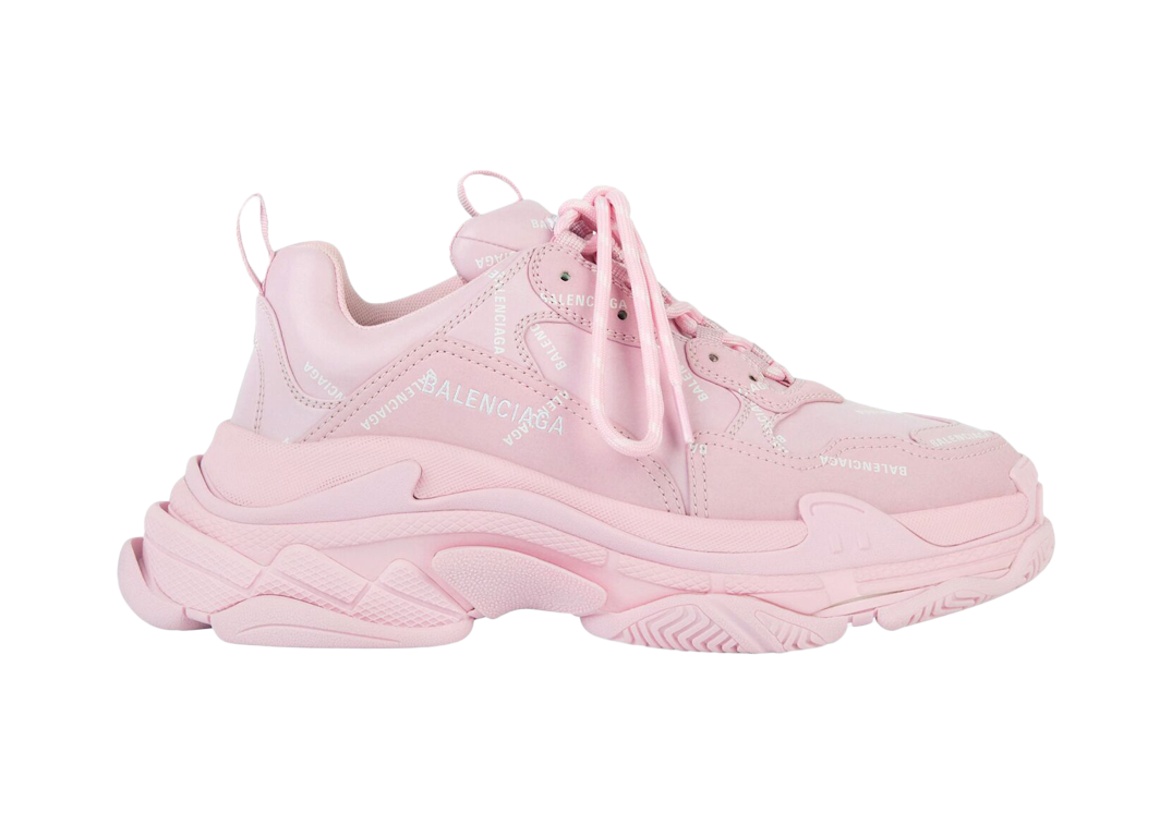 Pre-owned Balenciaga All Over Logo Triple S Pink White In Pink/white
