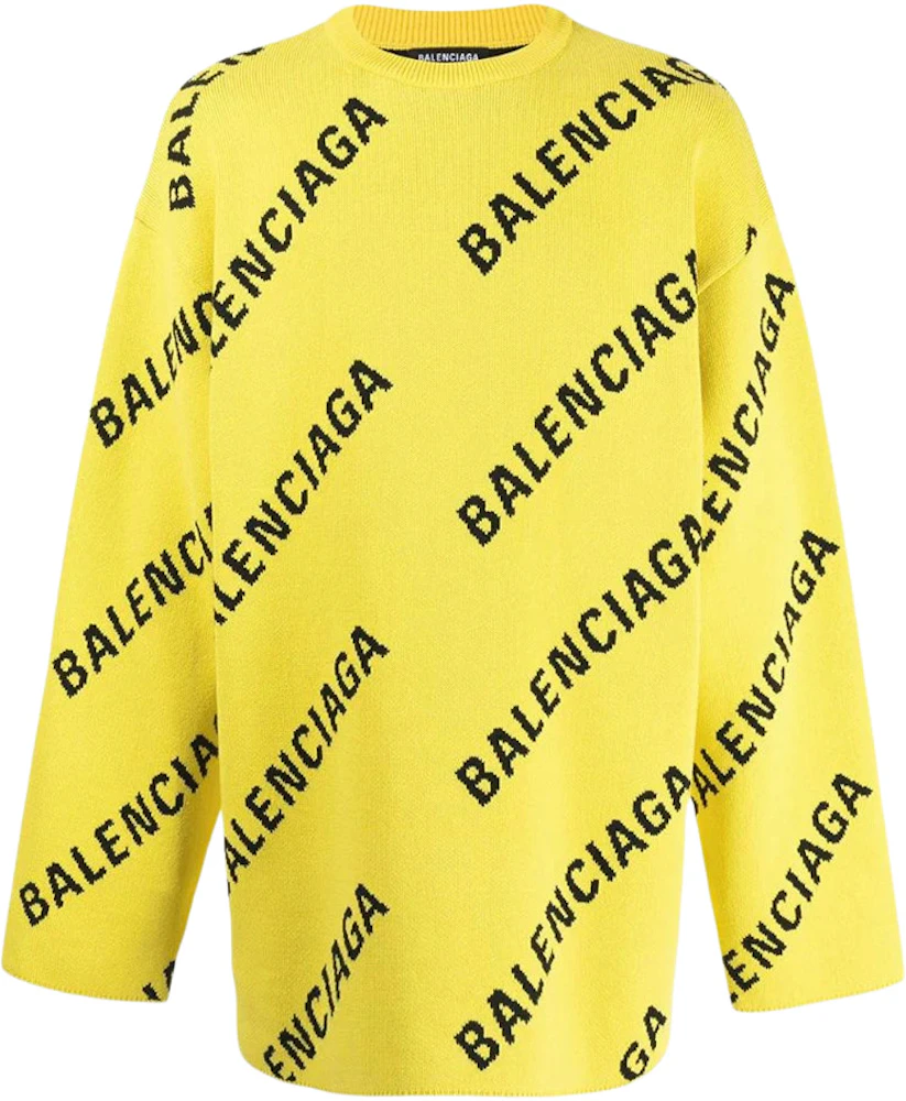 Balenciaga Allover Logo Knit Oversized Crewneck Yellow/Black Men's ...