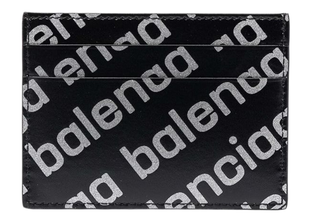 Pre-owned Balenciaga Allover Logo Print Cardholder Black/silver-tone