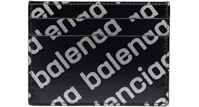 Balenciaga Allover Logo Print Cardholder Black/Silver-tone