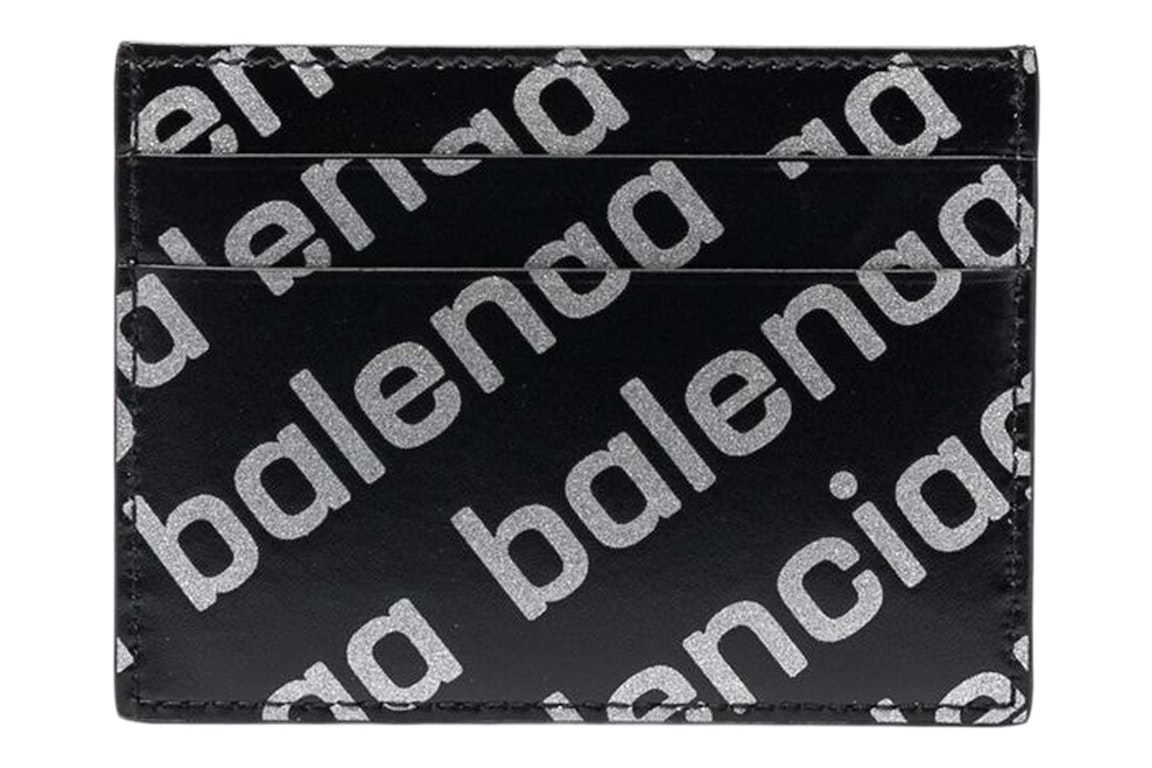 Pre-owned Balenciaga Allover Logo Print Cardholder Black/silver-tone