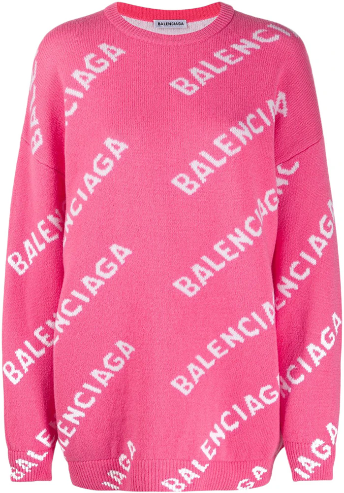 lov Konkurrencedygtige Långiver Balenciaga Allover Logo Wool Blend Jumper Pink/White - US
