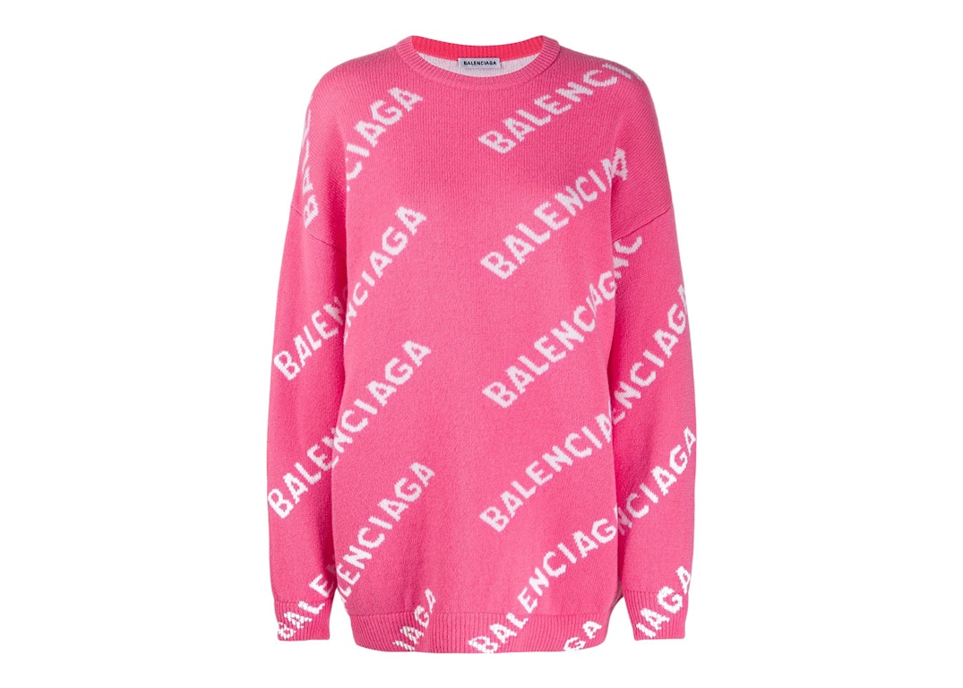 Pre-owned Balenciaga Allover Logo Wool Blend Jumper Pink/white