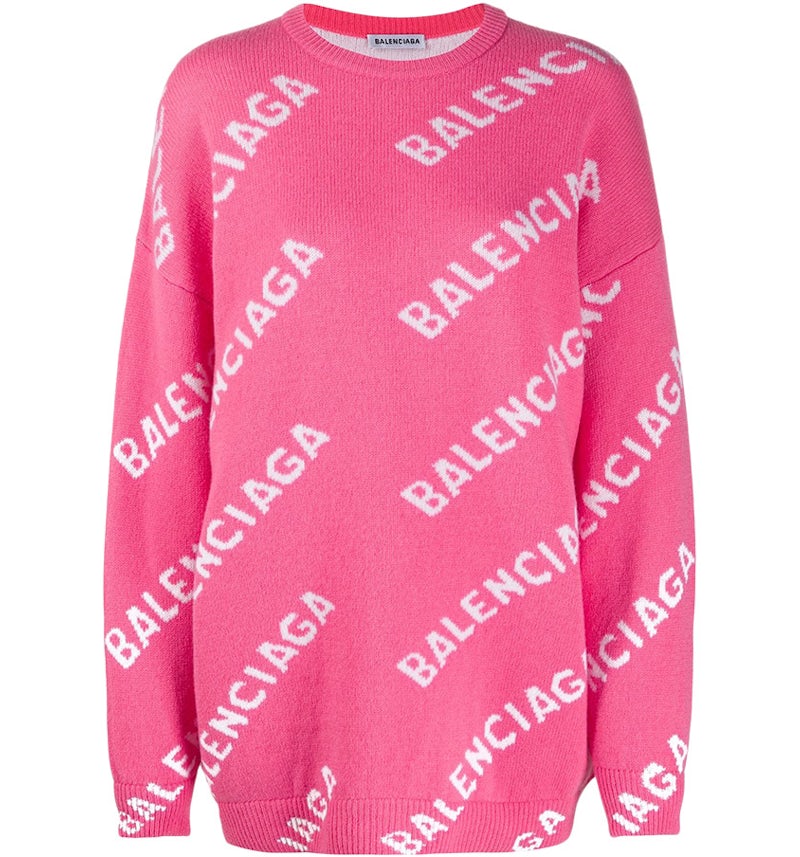 Balenciaga Allover Logo Wool Blend Jumper Pink/White US