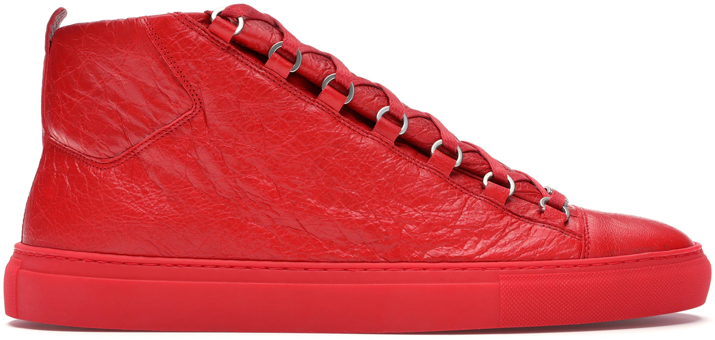 Mens Balenciaga Arena Red Leather High Top Lace Up Sneakers Shoes Sz 44  412381