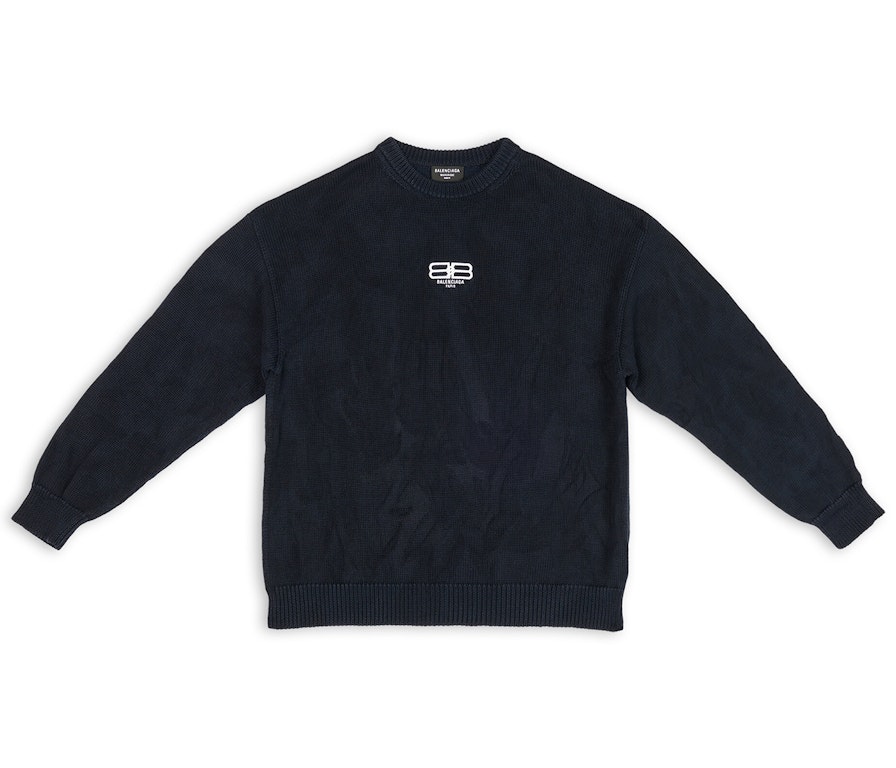 Pre-owned Balenciaga Bb Embroidered Crewneck Sweater Navy