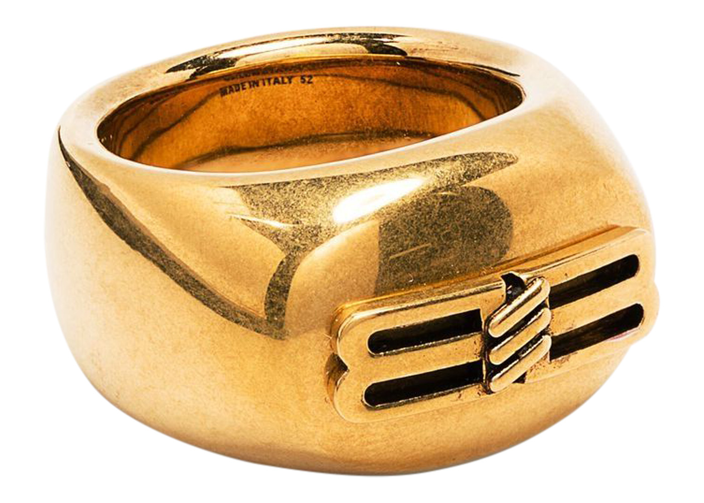 Balenciaga BB Icon Signet Ring Antique Gold in Brass with Aged