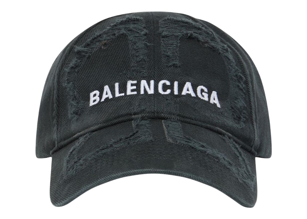 Pre-owned Balenciaga Bb Laser Destroyed Velcro Tab Cap Black/white