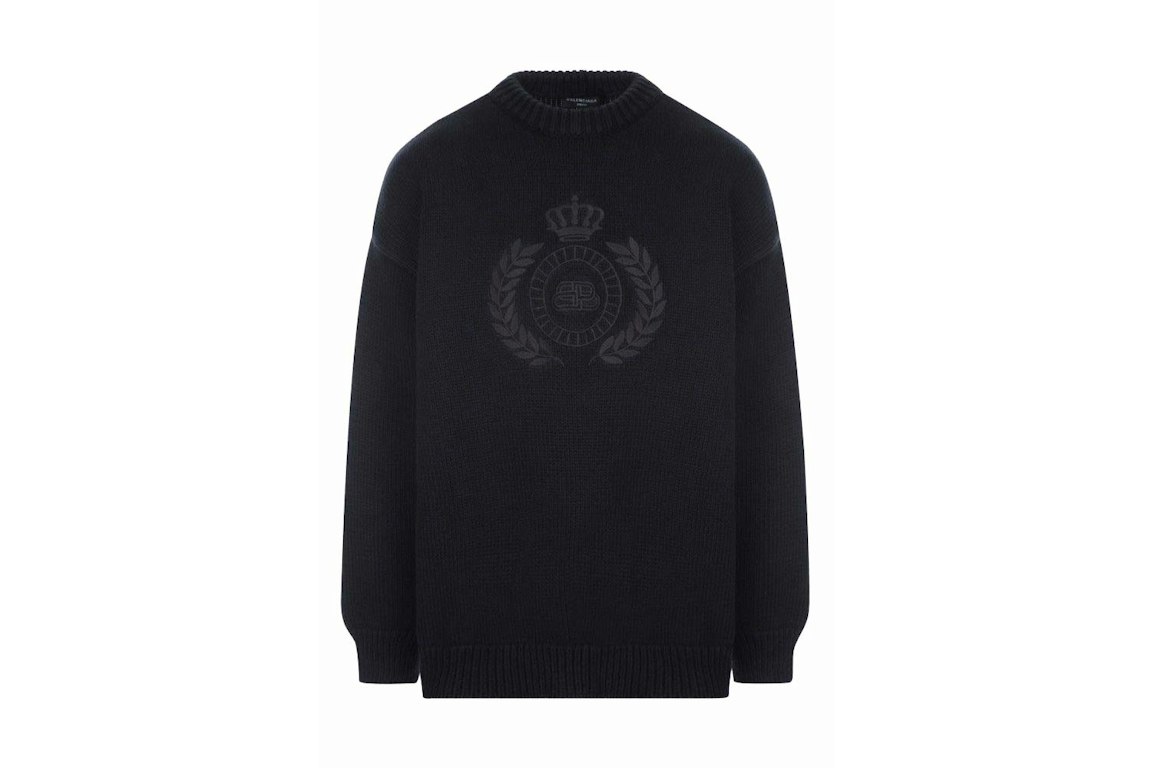 Pre-owned Balenciaga Bb Laurel Crown Logo Crewneck Knitted Sweater Black