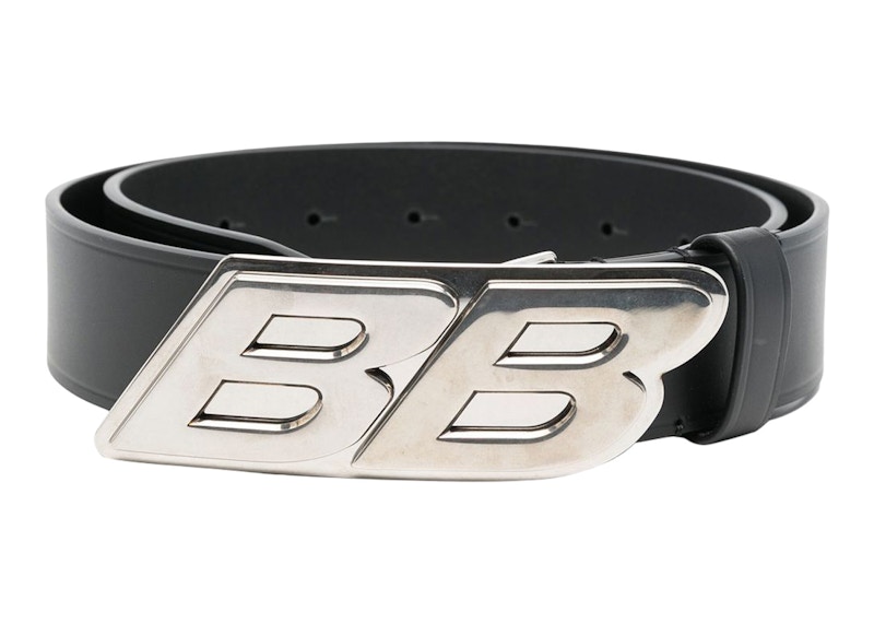 Balenciaga BB Logo Buckle Belt Black/Silver-tone in Calfskin 