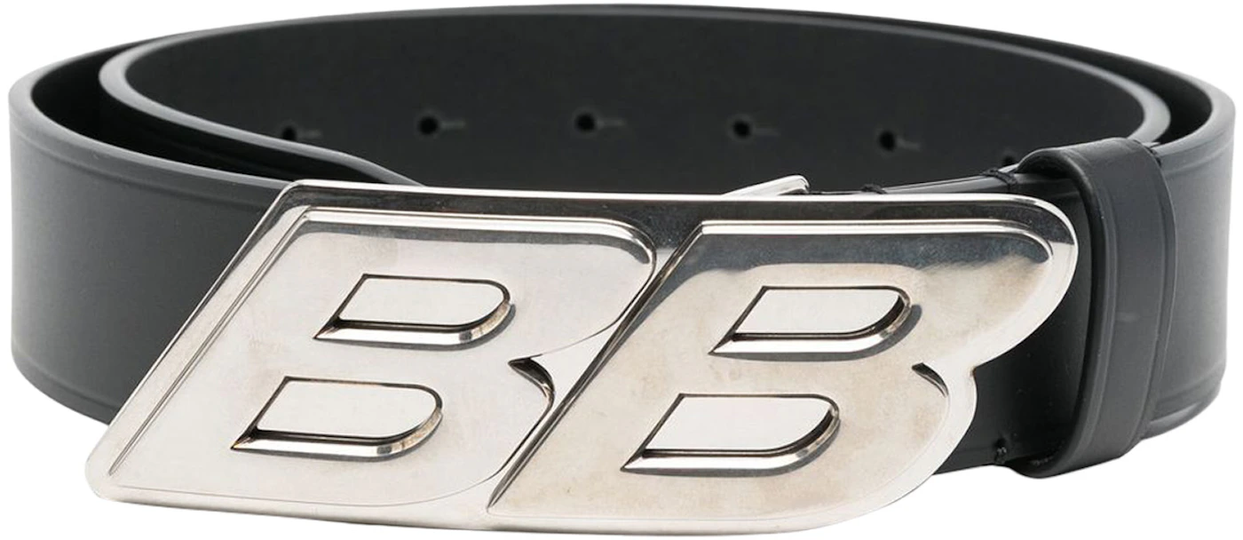 BB Buckle Belt Black/Silver-tone in Leather with Silver-tone - US