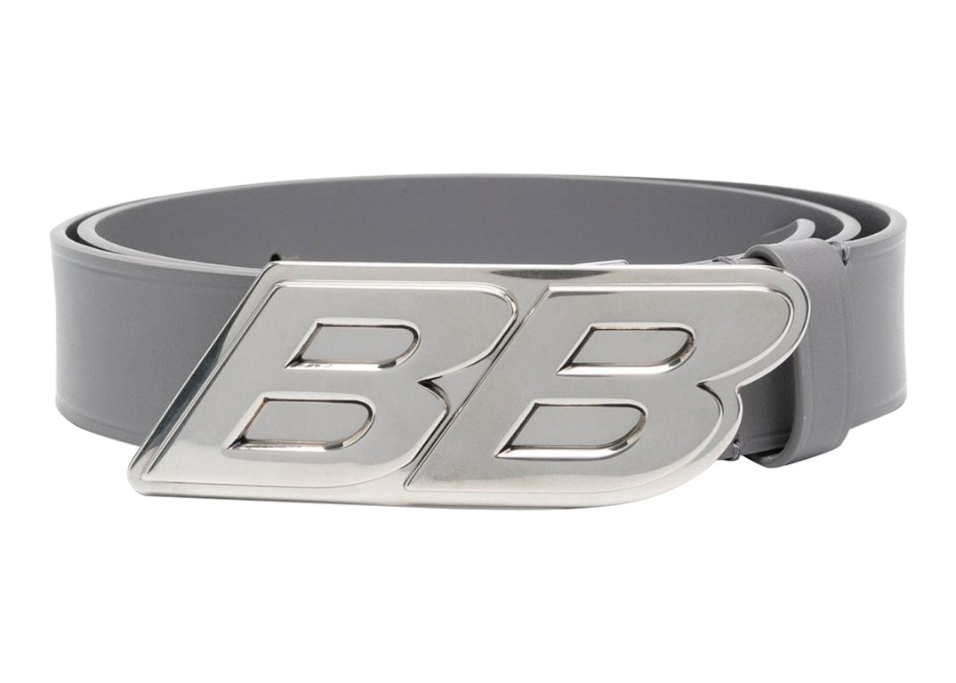 Pre-owned Balenciaga Bb Logo Buckle Belt Light Gray/silver