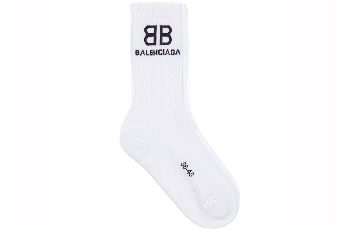 Pre-owned Balenciaga Bb Logo Tennis Socks White/black