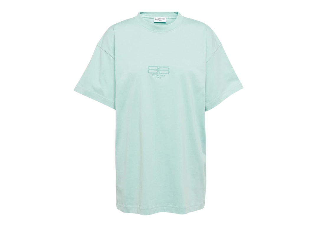 Pre-owned Balenciaga Bb Paris Icon Cotton T-shirt Aqua Green
