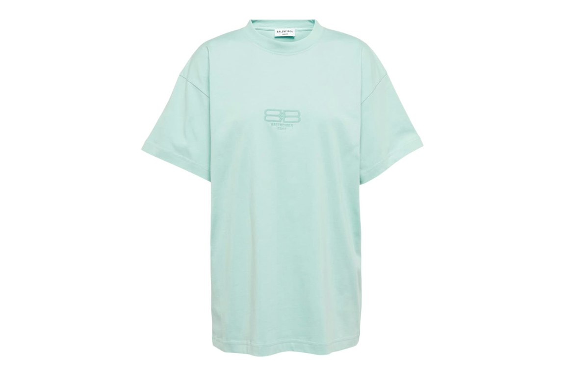 Pre-owned Balenciaga Bb Paris Icon Cotton T-shirt Aqua Green