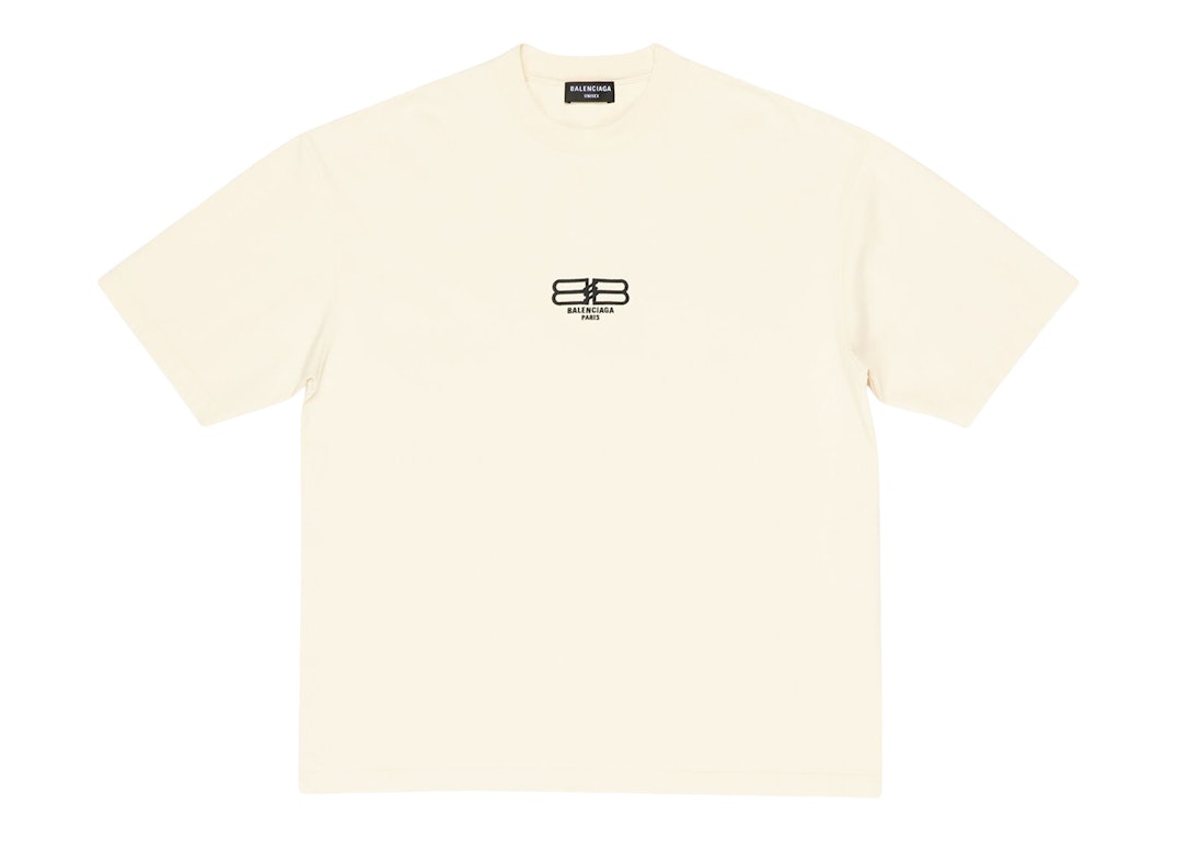 Pre-owned Balenciaga Bb Paris Icon Medium Fit T-shirt Light Beige/black Logo