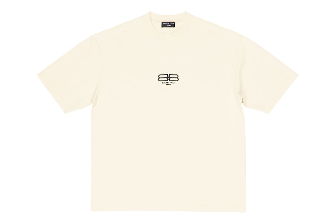 Pre-owned Balenciaga Bb Paris Icon Medium Fit T-shirt Light Beige/black Logo