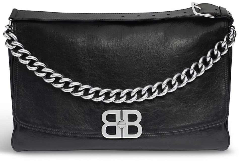 Balenciaga BB Soft Large Flap Bag Black in Leather with Aged