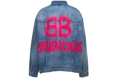Balenciaga BB Sprayed Large Fit Denim Jacket Electric Blue/Fuchsia