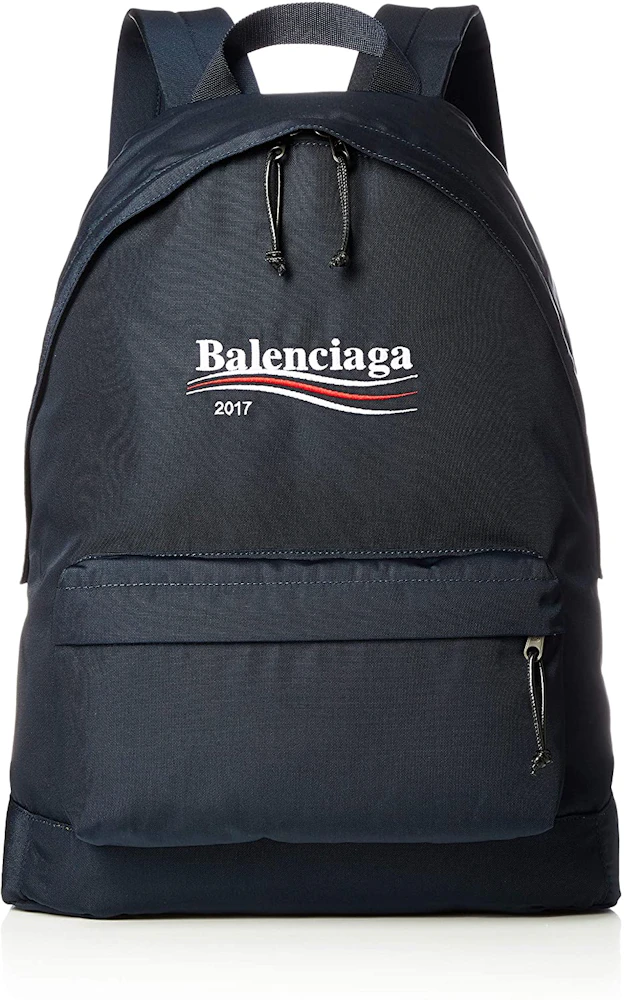 Balenciaga Political Logo Backpack Canvas Navy in Canvas with Silver ...