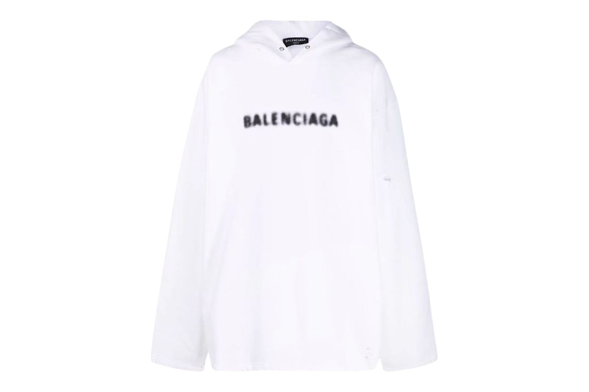 Pre-owned Balenciaga Blurry Logo Print Hoodie White