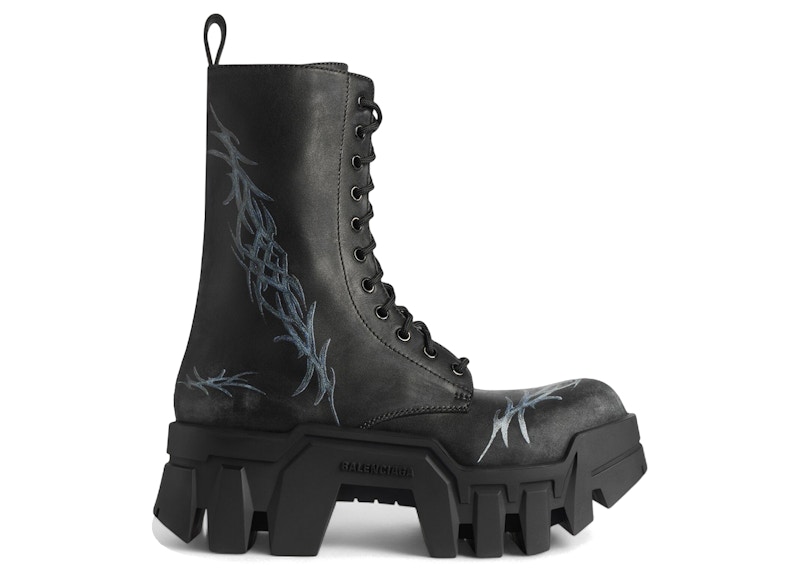 Balenciaga Bulldozer Lace-Up Bootie Black Tattoo Artwork Men's