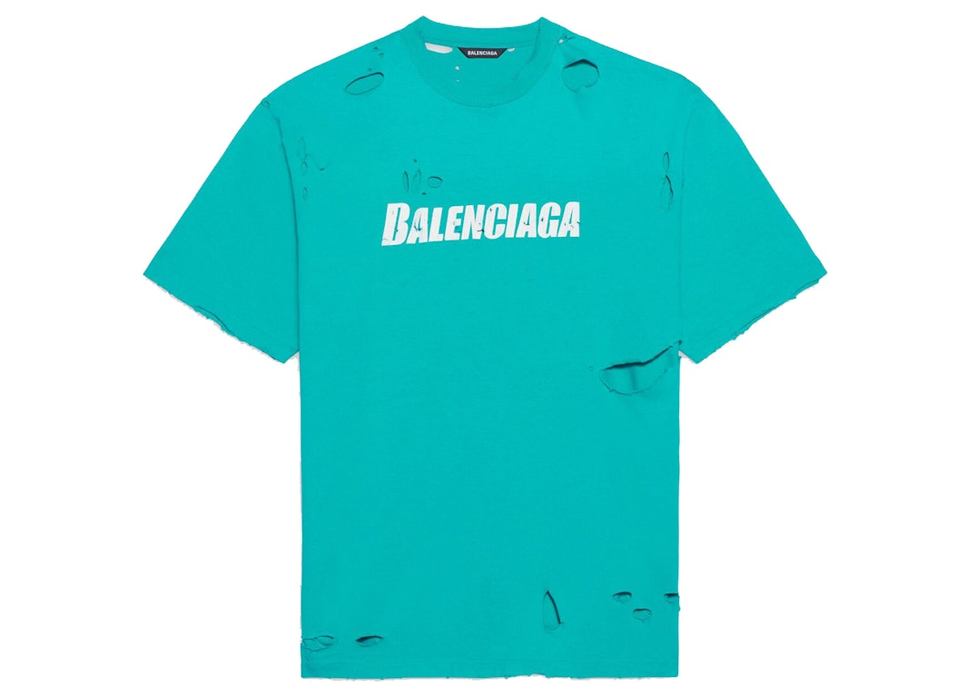 Pre-owned Balenciaga Caps Destroyed Flatground T-shirt Navy/white