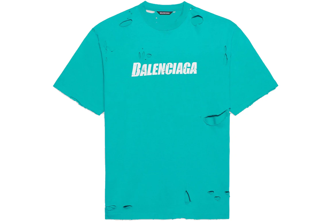 Balenciaga Caps Destroyed Flatground T-shirt Navy/White