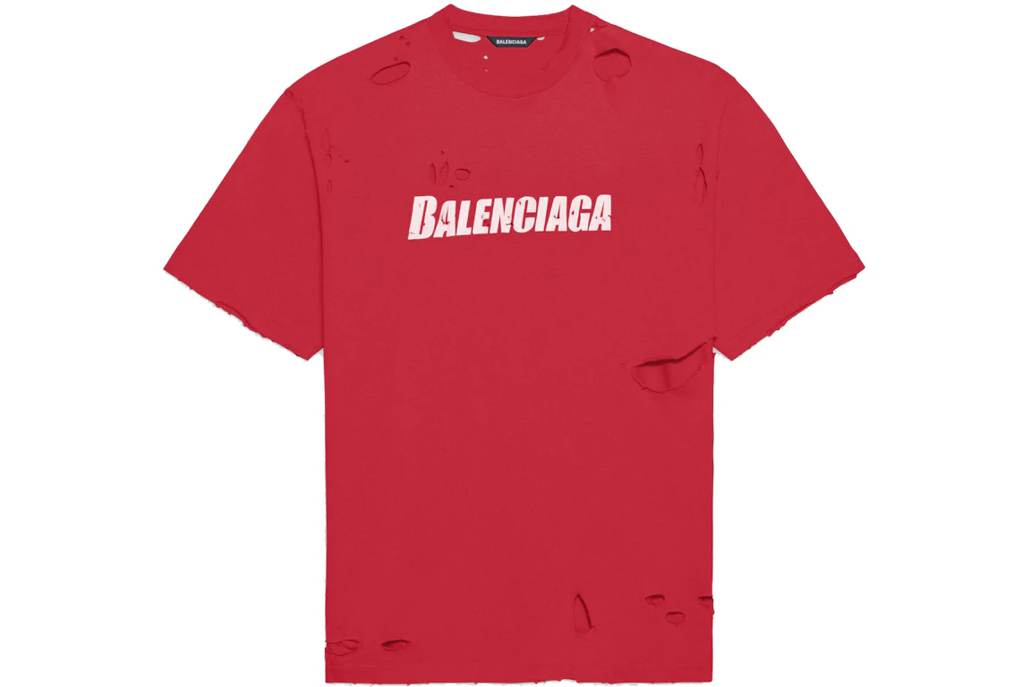 Balenciaga Caps Destroyed Flatground T-shirt Raspberry/White
