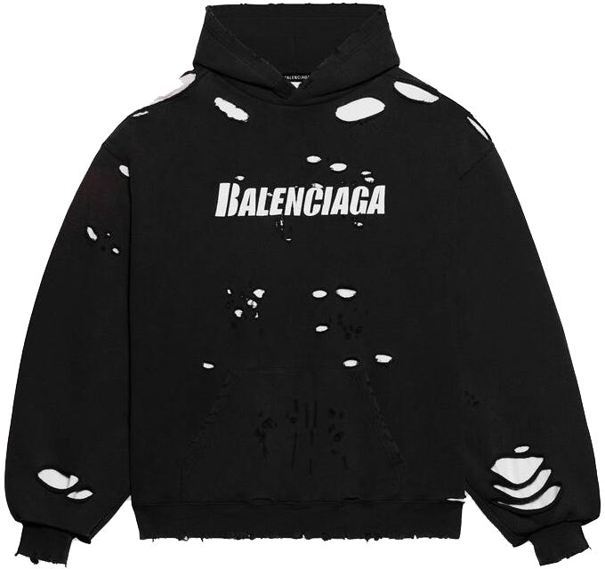 BALENCIAGA Logo Destroyed Cotton Sweatshirt Hoodie for Men
