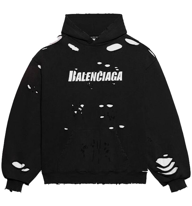 Balenciaga Caps Destroyed Hoodie Black/White Men's SS21 US