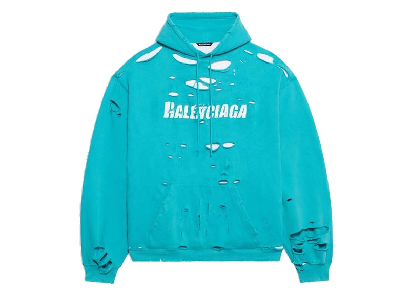 Balenciaga Caps Destroyed Hoodie Navy/White Men's - SS21 - US