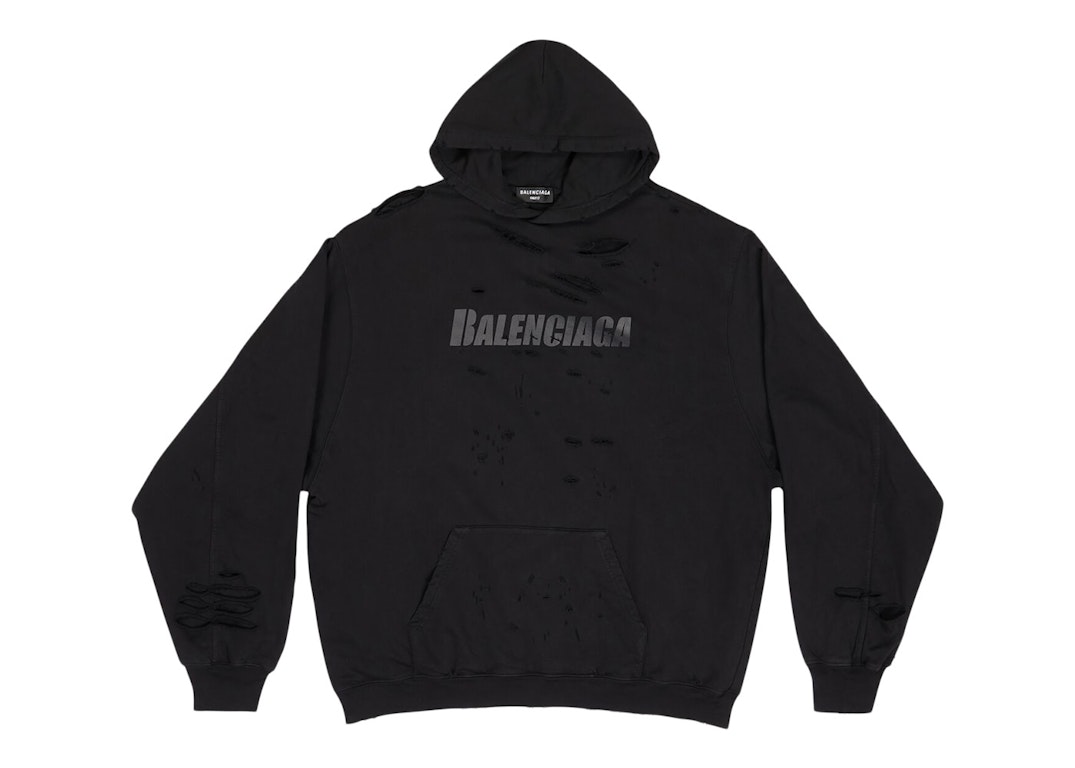 Pre-owned Balenciaga Caps Destroyed Oversize Fit Hoodie Black/black