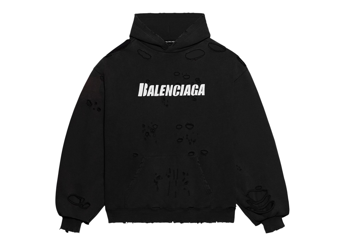 Balenciaga Caps Destroyed Oversize Fit Hoodie Black/White