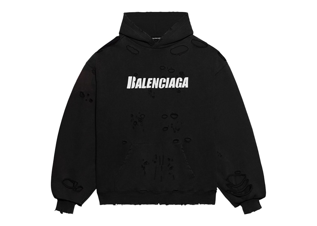 Pre-owned Balenciaga Caps Destroyed Oversize Fit Hoodie Black/white
