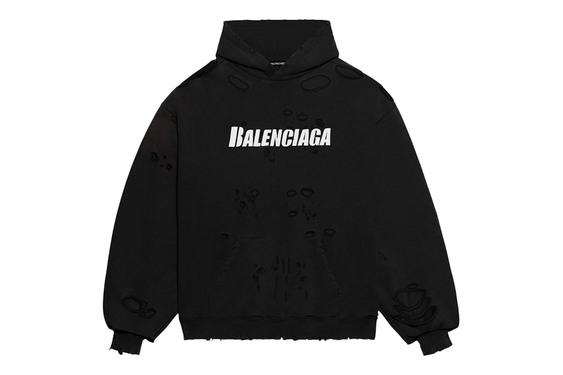 Pre-owned Balenciaga Caps Destroyed Oversize Fit Hoodie Black/white