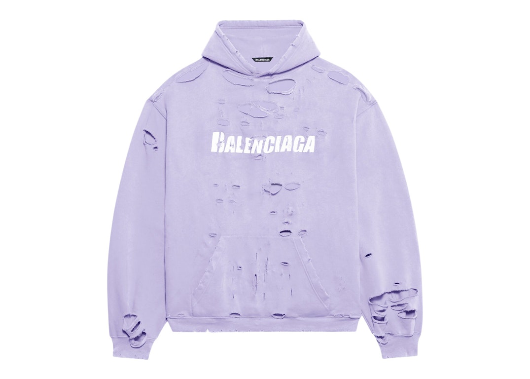 Pre-owned Balenciaga Caps Destroyed Oversize Fit Hoodie Light Purple/white
