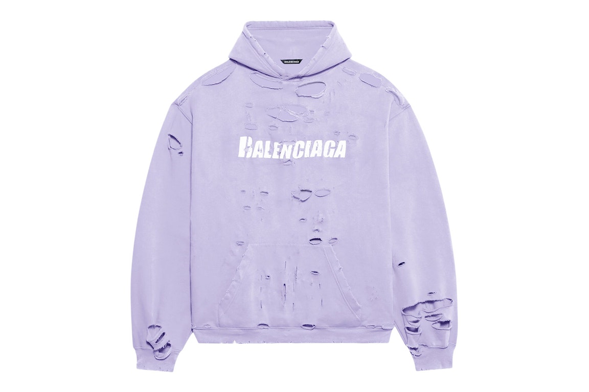 Pre-owned Balenciaga Caps Destroyed Oversize Fit Hoodie Light Purple/white