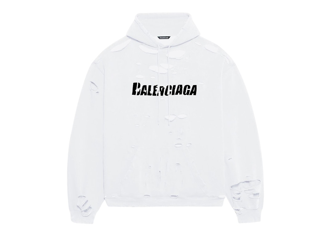 Pre-owned Balenciaga Caps Destroyed Oversize Fit Hoodie White/black