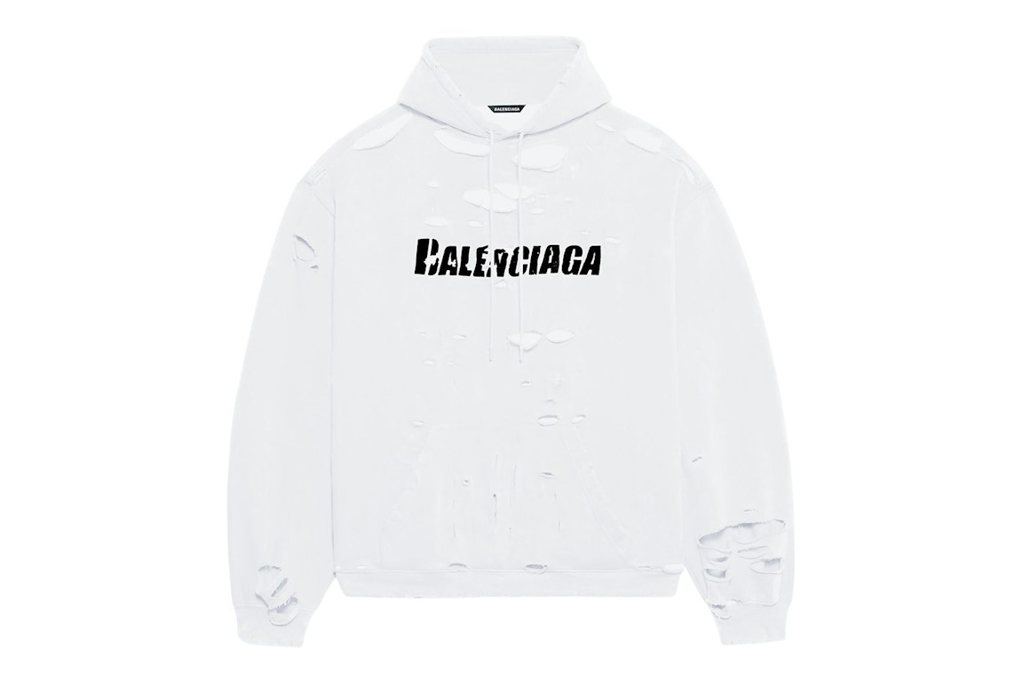 Pre-owned Balenciaga Caps Destroyed Oversize Fit Hoodie White/black