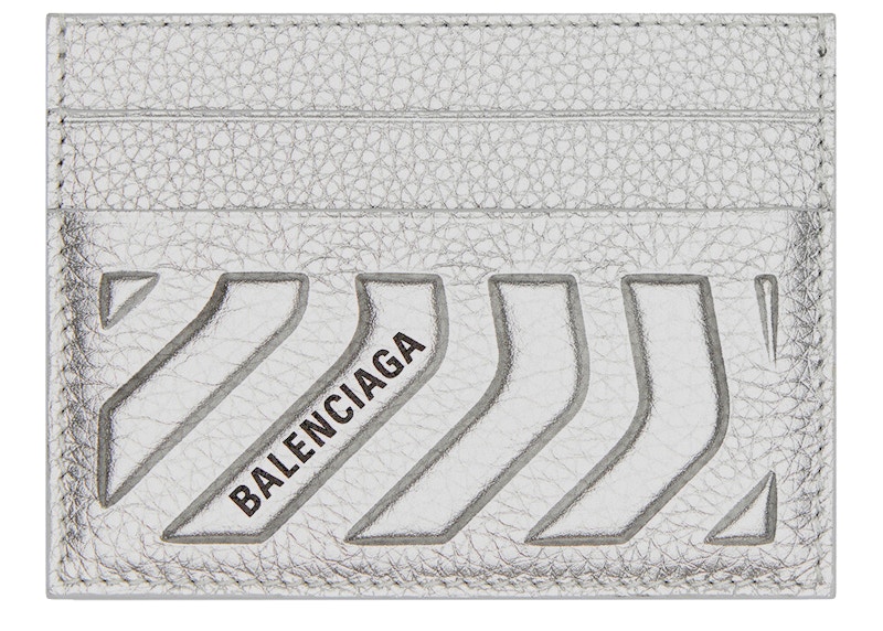 Balenciaga Car Card Holder Metallized Silver in Grained Calfskin