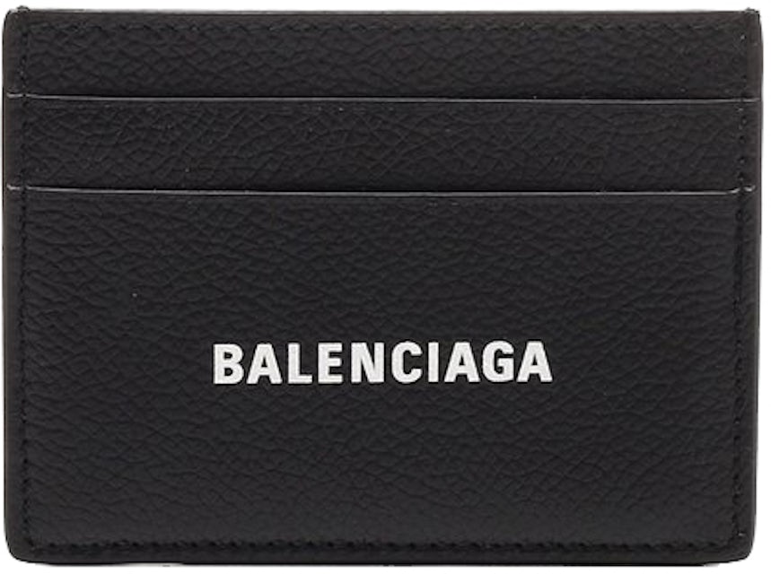 Balenciaga Logo Print (4 Card Slot) Card Holder Black/White in Grained  Calfskin Leather - US