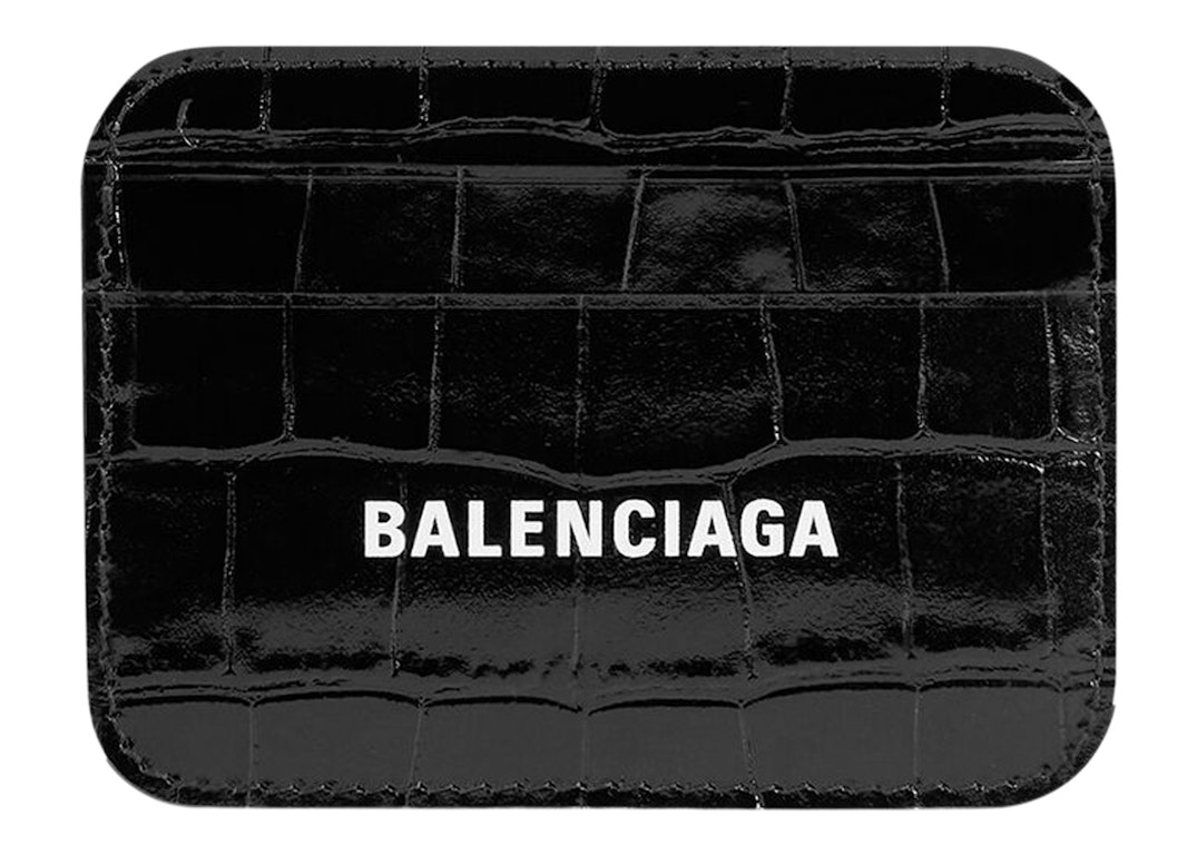 Pre-owned Balenciaga Cash (4 Card Slot 1 Bill Compartment) Card Holder Shiny Crocodile Embossed Black/white